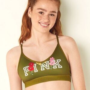 🎁 Pink Victoria's Secret Olive Floral Sports Bra